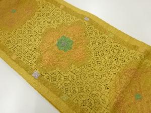 リサイクル　幾何学に花模様織出し袋帯